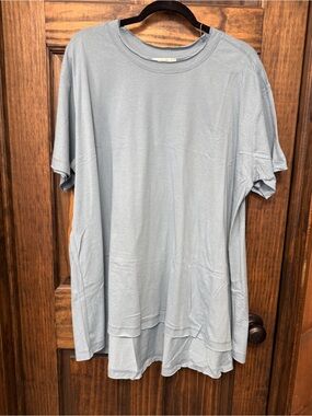 Crewneck Short Sleeve Shirt in Light Dusty Blue Oversized
